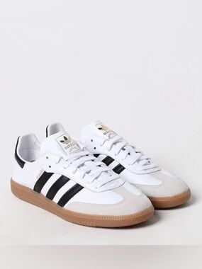 NET Adidas Samba Leather Sneakers in White/Black with Gum Sole